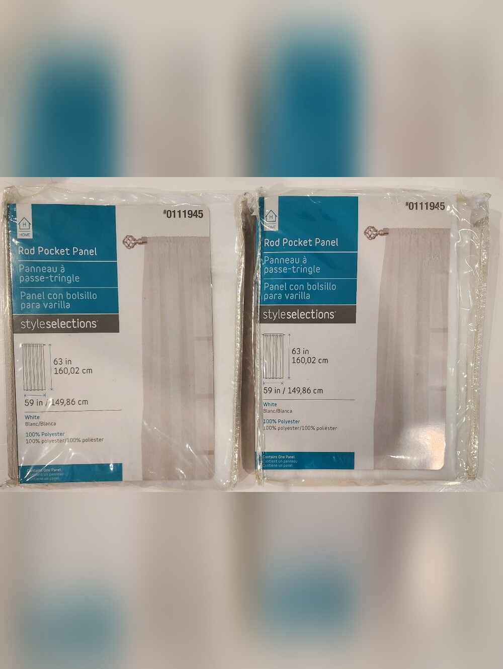 Lot Of 2 Style Selections Rod Pocket Panels Sheer White Curtains 59" x 63" New